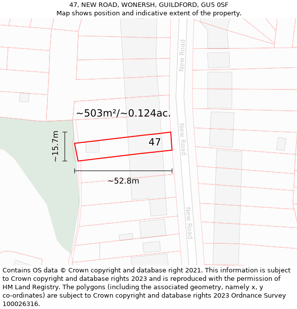 47, NEW ROAD, WONERSH, GUILDFORD, GU5 0SF: Plot and title map