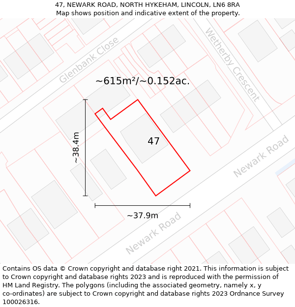 47, NEWARK ROAD, NORTH HYKEHAM, LINCOLN, LN6 8RA: Plot and title map