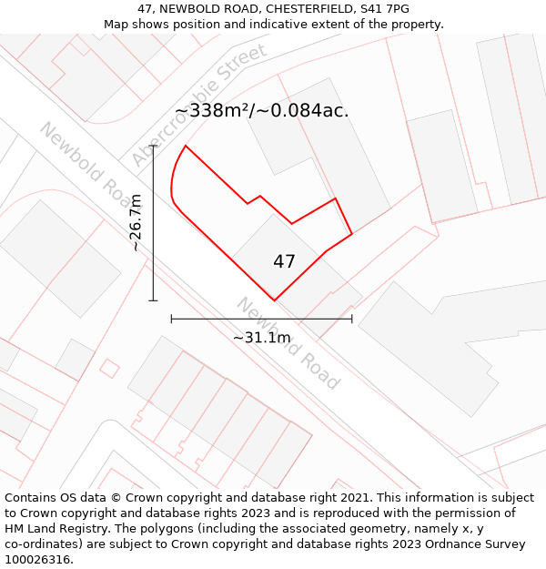 47, NEWBOLD ROAD, CHESTERFIELD, S41 7PG: Plot and title map