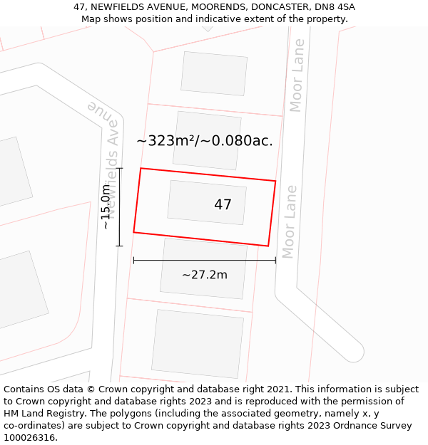 47, NEWFIELDS AVENUE, MOORENDS, DONCASTER, DN8 4SA: Plot and title map