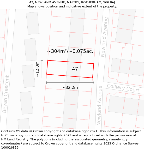 47, NEWLAND AVENUE, MALTBY, ROTHERHAM, S66 8AJ: Plot and title map