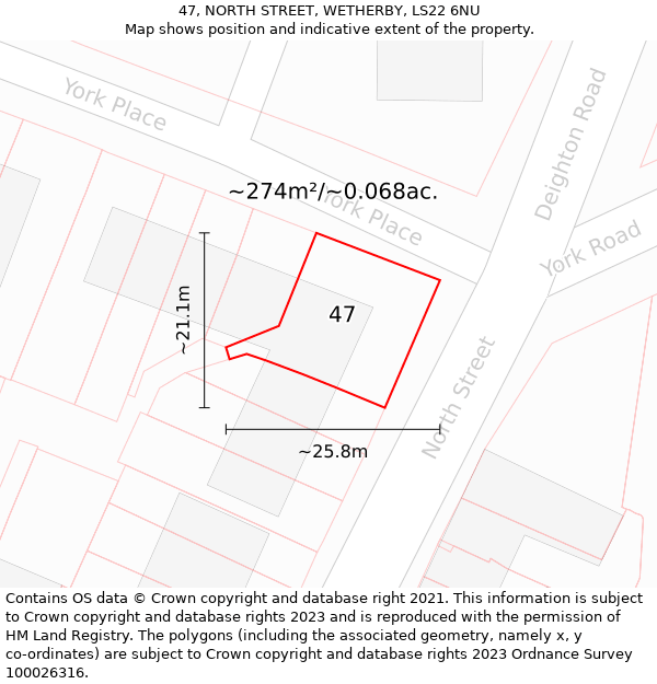 47, NORTH STREET, WETHERBY, LS22 6NU: Plot and title map