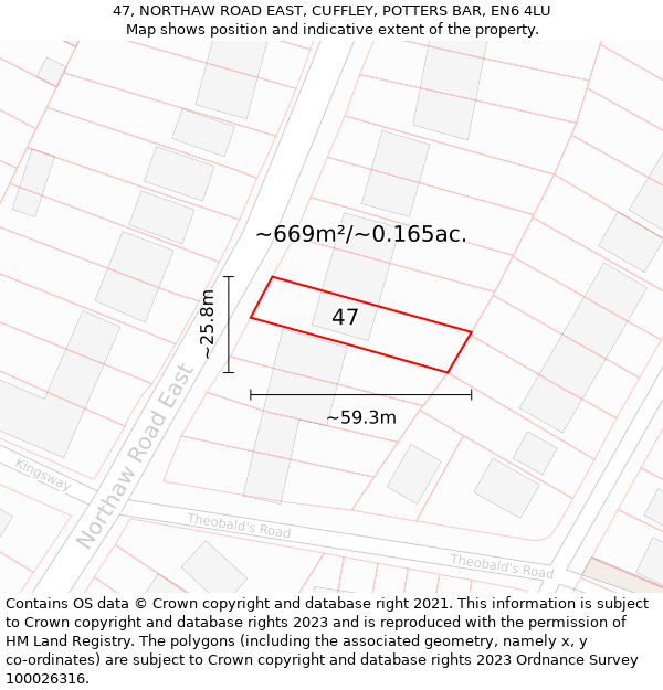 47, NORTHAW ROAD EAST, CUFFLEY, POTTERS BAR, EN6 4LU: Plot and title map