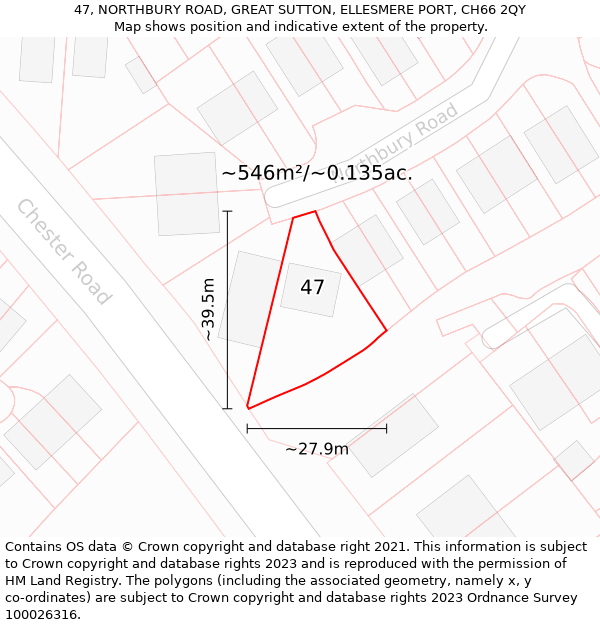 47, NORTHBURY ROAD, GREAT SUTTON, ELLESMERE PORT, CH66 2QY: Plot and title map