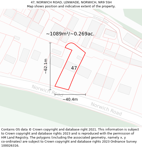 47, NORWICH ROAD, LENWADE, NORWICH, NR9 5SH: Plot and title map