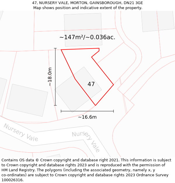 47, NURSERY VALE, MORTON, GAINSBOROUGH, DN21 3GE: Plot and title map