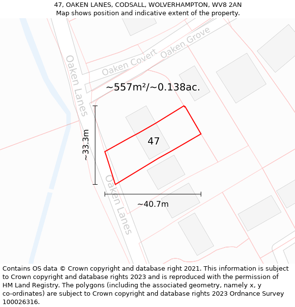 47, OAKEN LANES, CODSALL, WOLVERHAMPTON, WV8 2AN: Plot and title map