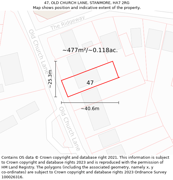 47, OLD CHURCH LANE, STANMORE, HA7 2RG: Plot and title map