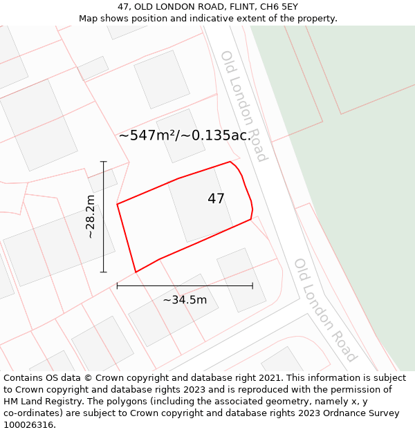 47, OLD LONDON ROAD, FLINT, CH6 5EY: Plot and title map