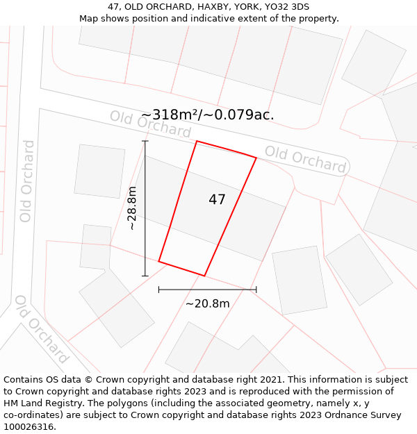 47, OLD ORCHARD, HAXBY, YORK, YO32 3DS: Plot and title map