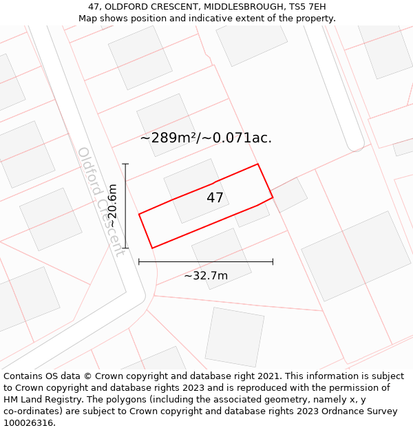 47, OLDFORD CRESCENT, MIDDLESBROUGH, TS5 7EH: Plot and title map