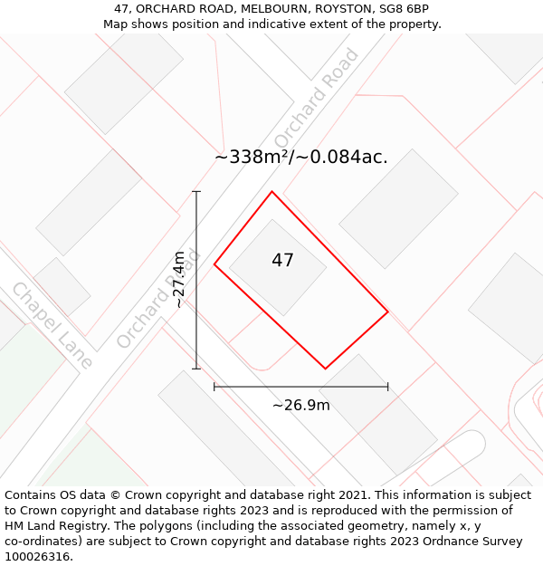 47, ORCHARD ROAD, MELBOURN, ROYSTON, SG8 6BP: Plot and title map