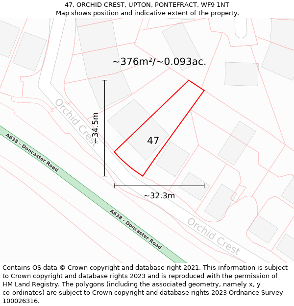 47, ORCHID CREST, UPTON, PONTEFRACT, WF9 1NT: Plot and title map