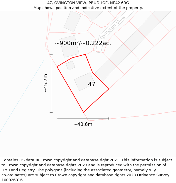 47, OVINGTON VIEW, PRUDHOE, NE42 6RG: Plot and title map