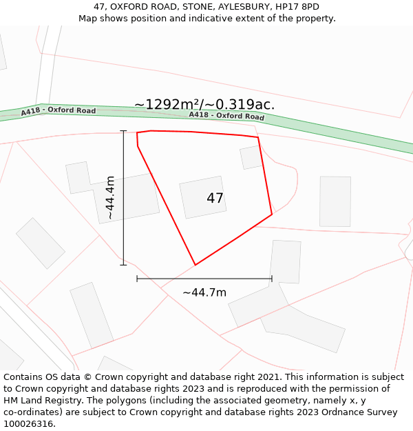 47, OXFORD ROAD, STONE, AYLESBURY, HP17 8PD: Plot and title map
