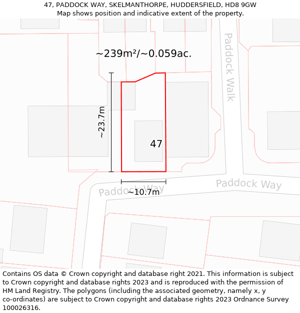 47, PADDOCK WAY, SKELMANTHORPE, HUDDERSFIELD, HD8 9GW: Plot and title map