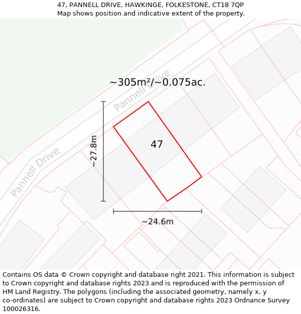 47, PANNELL DRIVE, HAWKINGE, FOLKESTONE, CT18 7QP: Plot and title map