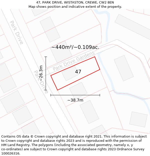 47, PARK DRIVE, WISTASTON, CREWE, CW2 8EN: Plot and title map