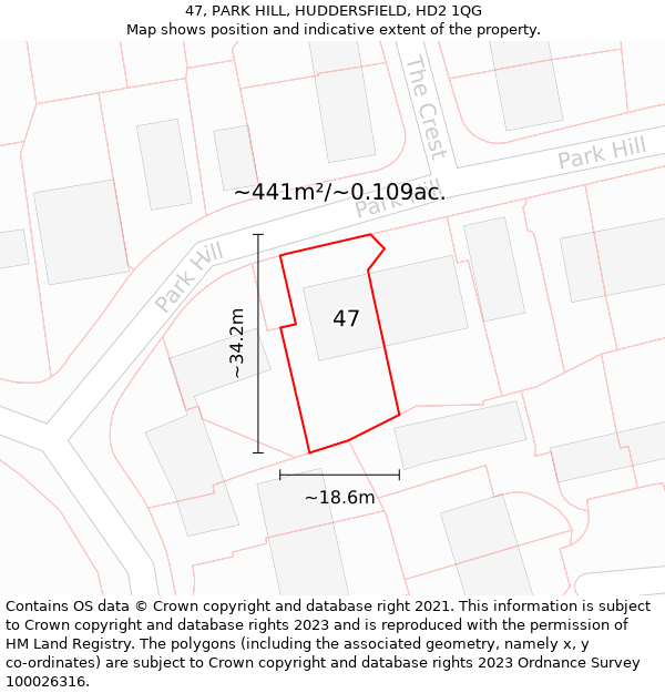 47, PARK HILL, HUDDERSFIELD, HD2 1QG: Plot and title map