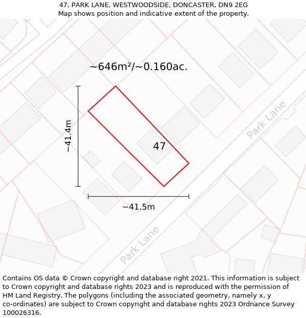 47, PARK LANE, WESTWOODSIDE, DONCASTER, DN9 2EG: Plot and title map