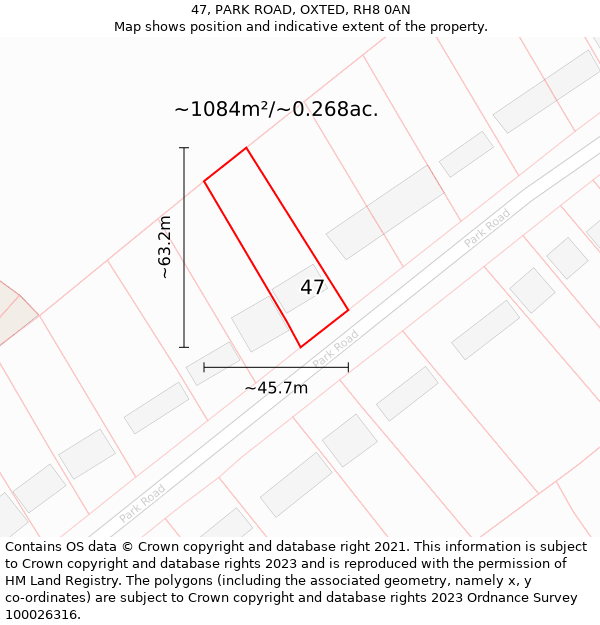 47, PARK ROAD, OXTED, RH8 0AN: Plot and title map