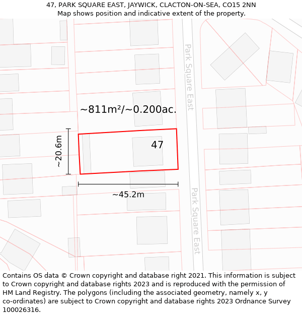 47, PARK SQUARE EAST, JAYWICK, CLACTON-ON-SEA, CO15 2NN: Plot and title map