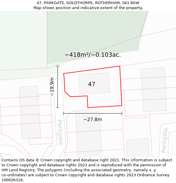 47, PARKGATE, GOLDTHORPE, ROTHERHAM, S63 9GW: Plot and title map
