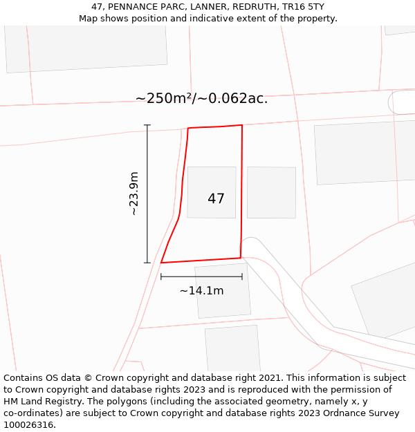 47, PENNANCE PARC, LANNER, REDRUTH, TR16 5TY: Plot and title map