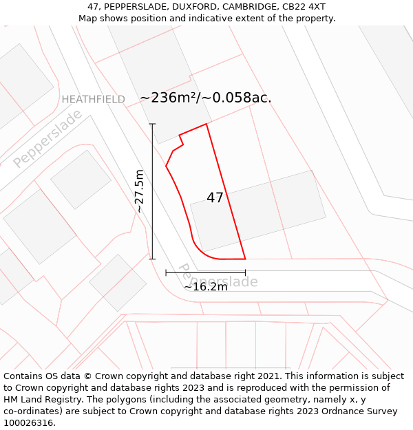 47, PEPPERSLADE, DUXFORD, CAMBRIDGE, CB22 4XT: Plot and title map