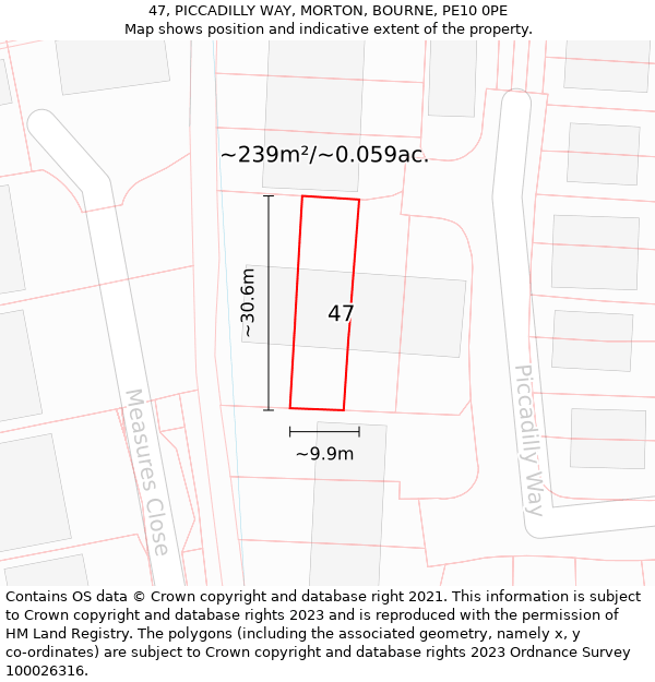 47, PICCADILLY WAY, MORTON, BOURNE, PE10 0PE: Plot and title map