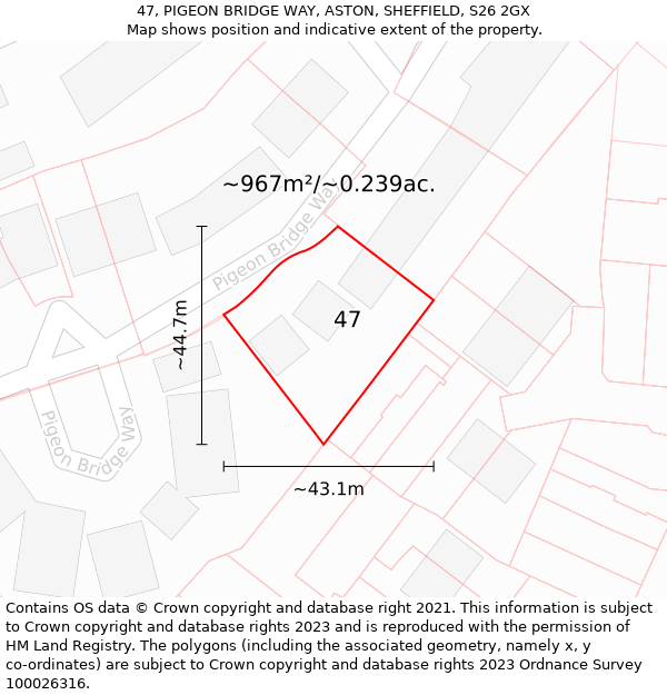 47, PIGEON BRIDGE WAY, ASTON, SHEFFIELD, S26 2GX: Plot and title map