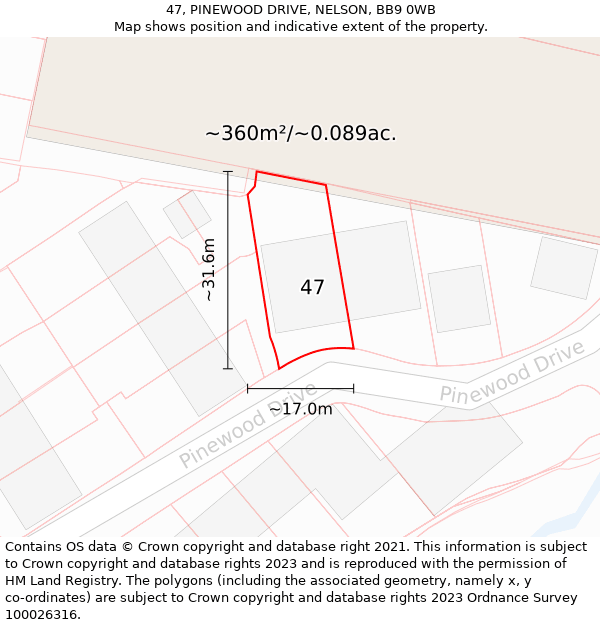 47, PINEWOOD DRIVE, NELSON, BB9 0WB: Plot and title map