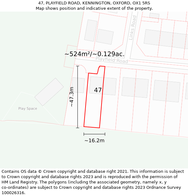 47, PLAYFIELD ROAD, KENNINGTON, OXFORD, OX1 5RS: Plot and title map