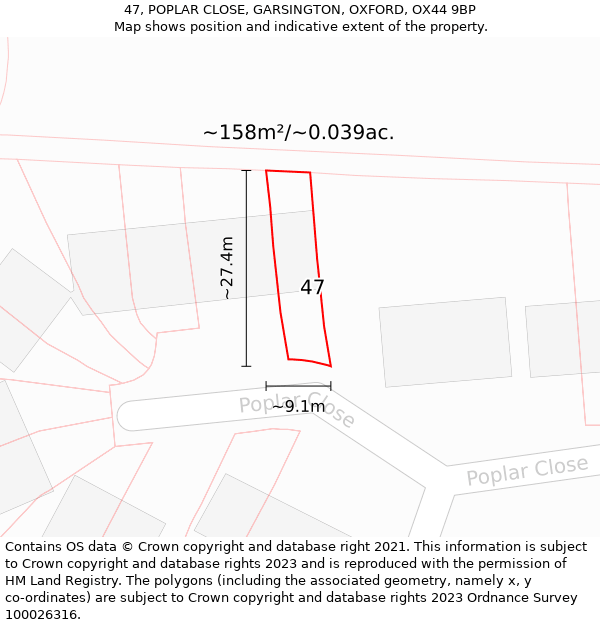 47, POPLAR CLOSE, GARSINGTON, OXFORD, OX44 9BP: Plot and title map