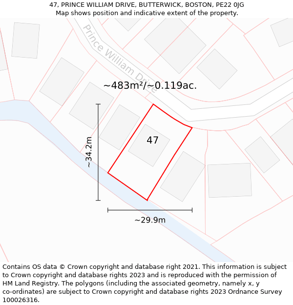 47, PRINCE WILLIAM DRIVE, BUTTERWICK, BOSTON, PE22 0JG: Plot and title map