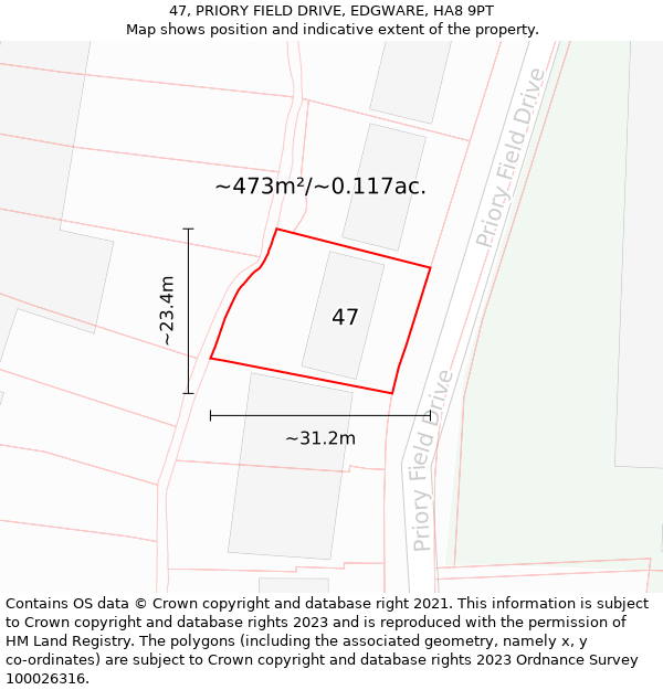 47, PRIORY FIELD DRIVE, EDGWARE, HA8 9PT: Plot and title map