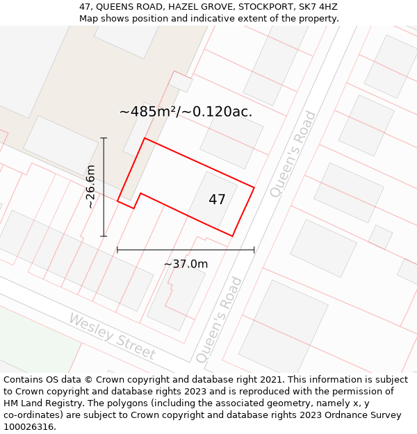 47, QUEENS ROAD, HAZEL GROVE, STOCKPORT, SK7 4HZ: Plot and title map