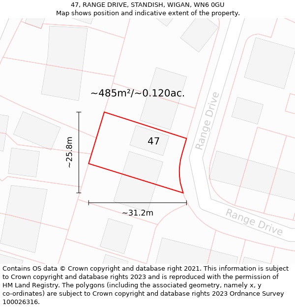 47, RANGE DRIVE, STANDISH, WIGAN, WN6 0GU: Plot and title map