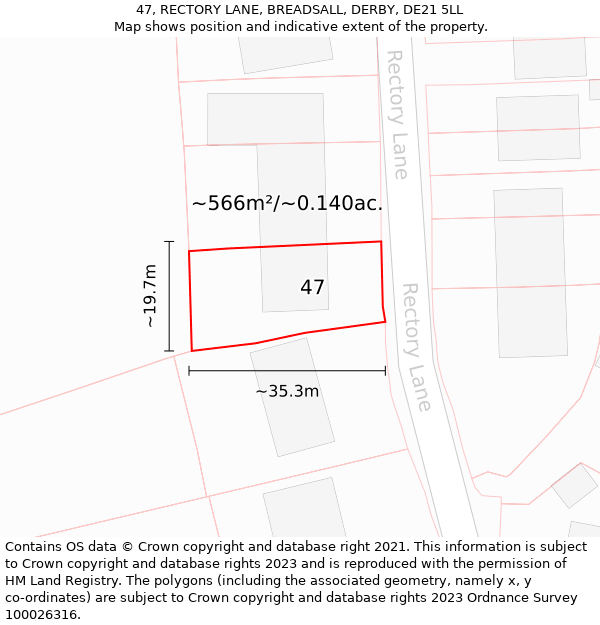 47, RECTORY LANE, BREADSALL, DERBY, DE21 5LL: Plot and title map