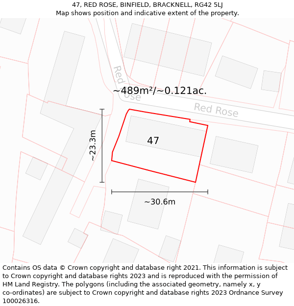 47, RED ROSE, BINFIELD, BRACKNELL, RG42 5LJ: Plot and title map