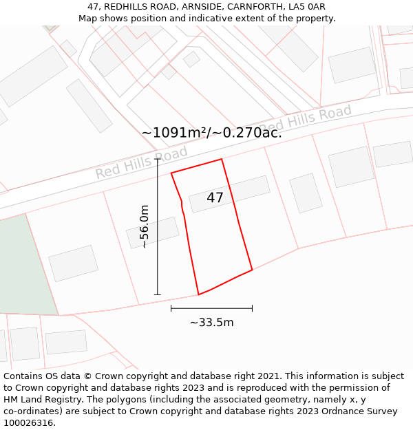 47, REDHILLS ROAD, ARNSIDE, CARNFORTH, LA5 0AR: Plot and title map