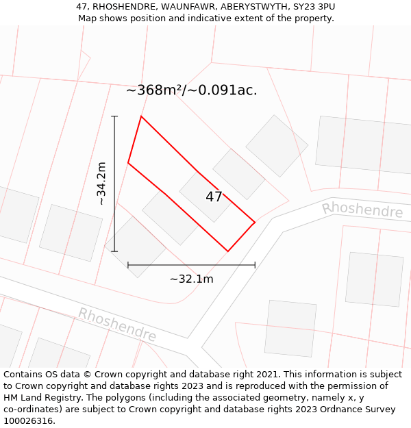 47, RHOSHENDRE, WAUNFAWR, ABERYSTWYTH, SY23 3PU: Plot and title map