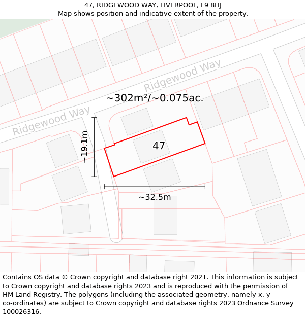 47, RIDGEWOOD WAY, LIVERPOOL, L9 8HJ: Plot and title map