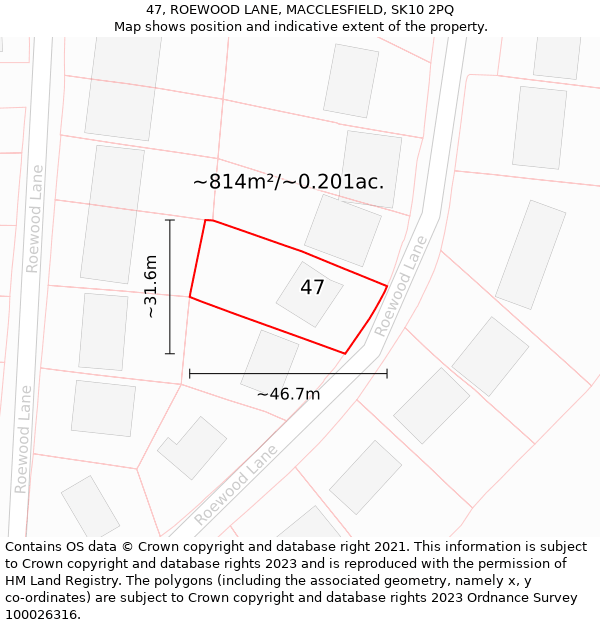 47, ROEWOOD LANE, MACCLESFIELD, SK10 2PQ: Plot and title map