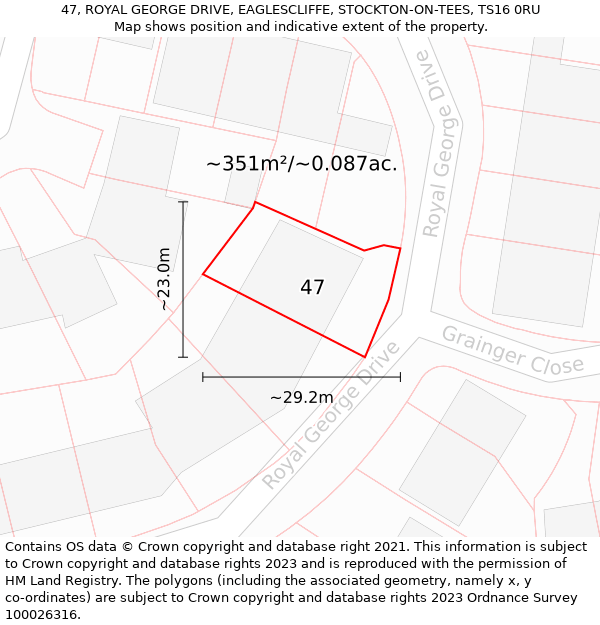 47, ROYAL GEORGE DRIVE, EAGLESCLIFFE, STOCKTON-ON-TEES, TS16 0RU: Plot and title map