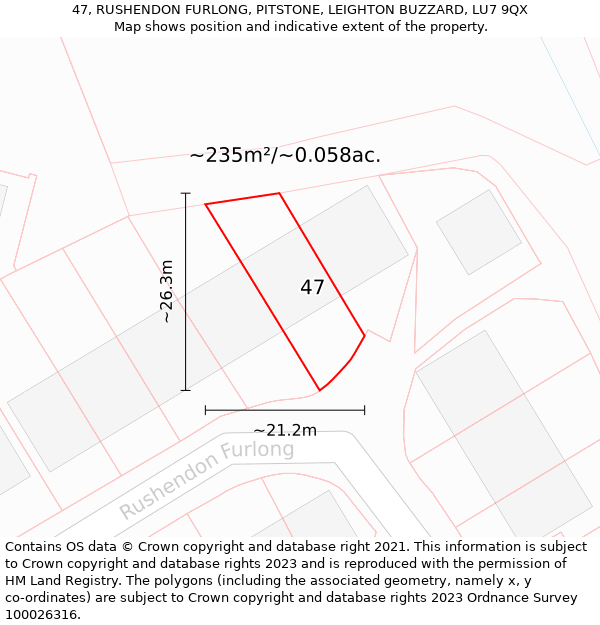 47, RUSHENDON FURLONG, PITSTONE, LEIGHTON BUZZARD, LU7 9QX: Plot and title map