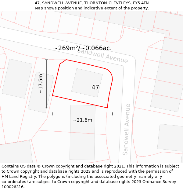 47, SANDWELL AVENUE, THORNTON-CLEVELEYS, FY5 4FN: Plot and title map