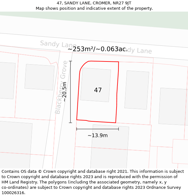 47, SANDY LANE, CROMER, NR27 9JT: Plot and title map