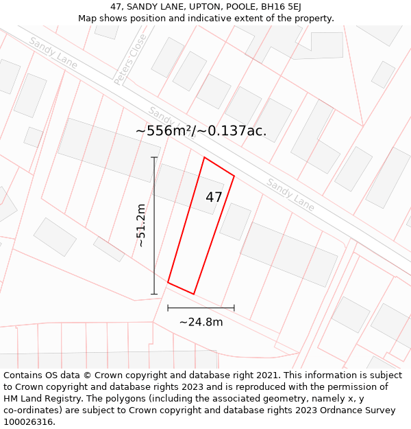 47, SANDY LANE, UPTON, POOLE, BH16 5EJ: Plot and title map