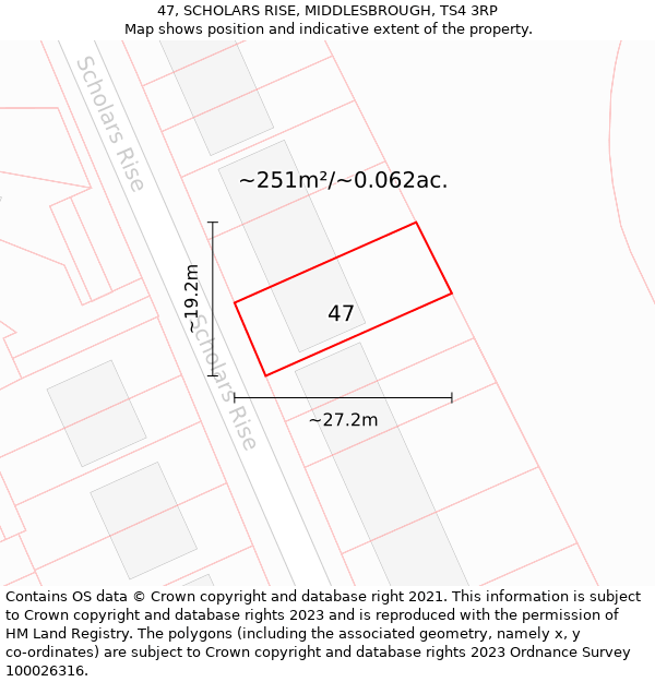 47, SCHOLARS RISE, MIDDLESBROUGH, TS4 3RP: Plot and title map